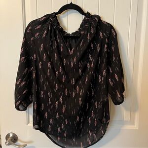 S/Black Feather Print Women's Top